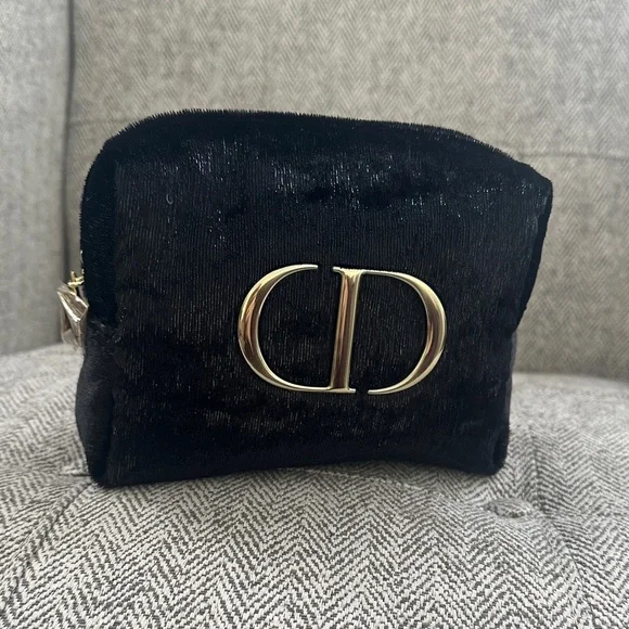 Dior Black Velvet Cosmetic Pouch with Gold Logo - Picture 1 of 9